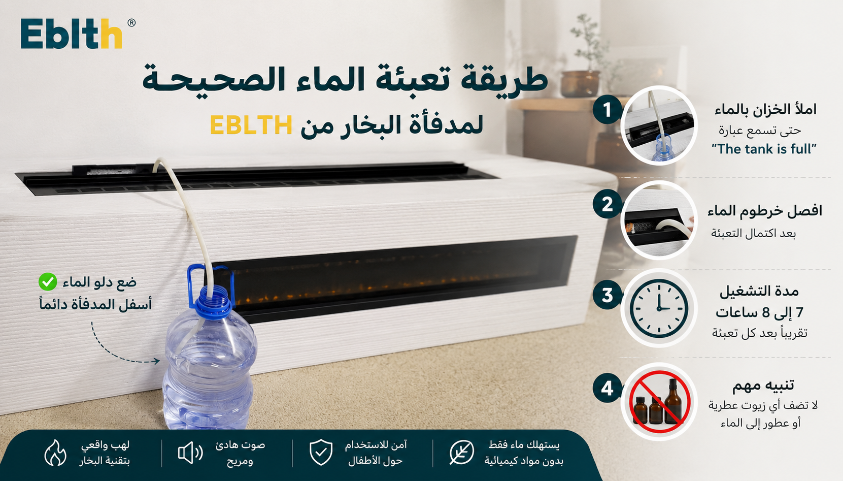 Eblth steam fireplace water filling guide